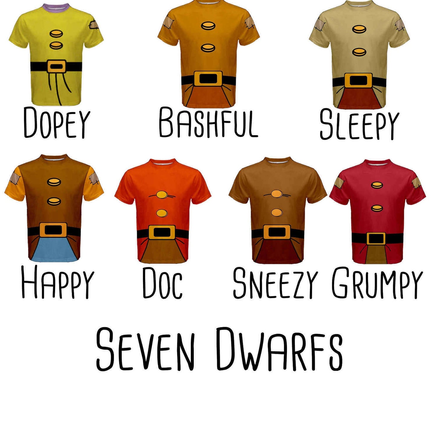 Men&#39;s Snow White and the Seven Dwarfs (No Beard) Inspired ATHLETIC Shirt