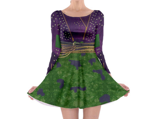 Mal Descendants 2 Inspired Long Sleeve Skater Dress