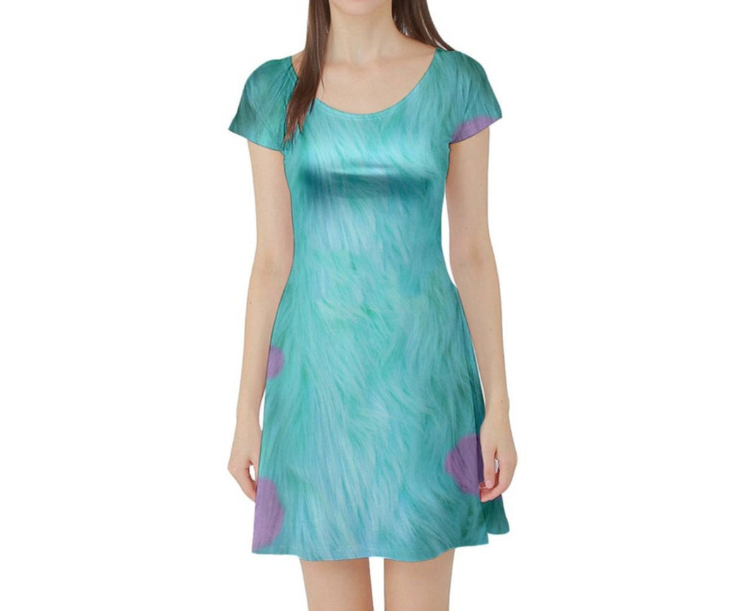 Sulley Monsters Inc Inspired Short Sleeve Skater Dress