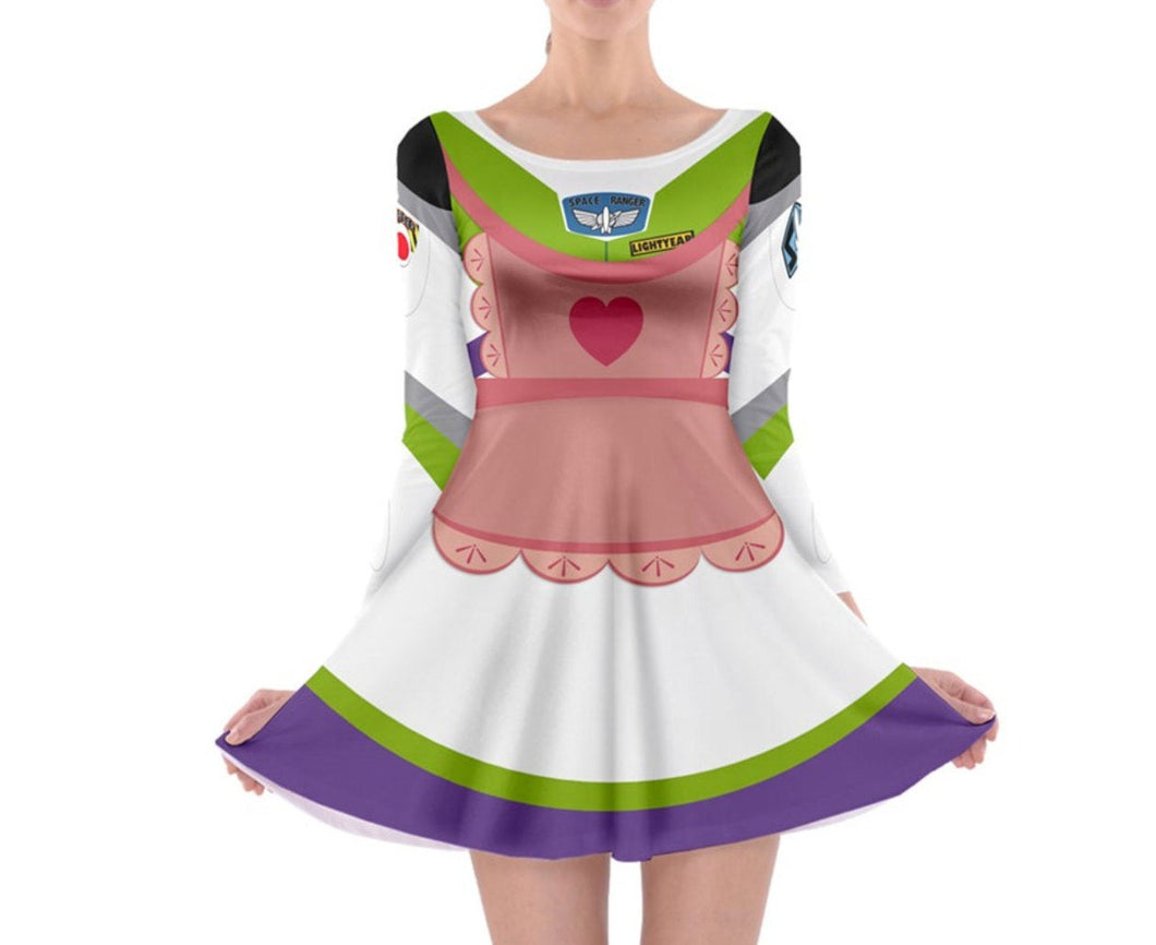 Mrs. Nesbit Buzz Lightyear Toy Story Inspired Long Sleeve Skater Dress