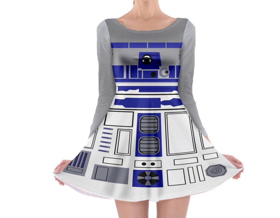 R2D2 Star Wars Inspired Long Sleeve Skater Dress