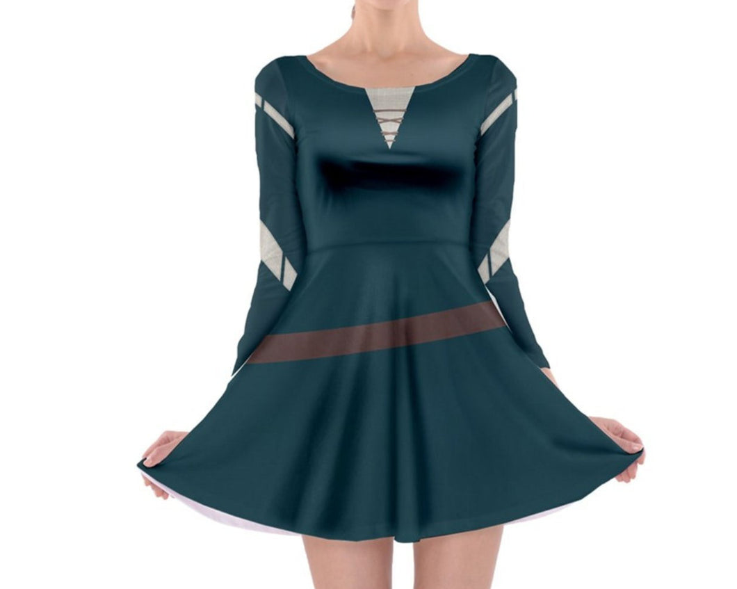 Merida Brave Inspired Long Sleeve Skater Dress