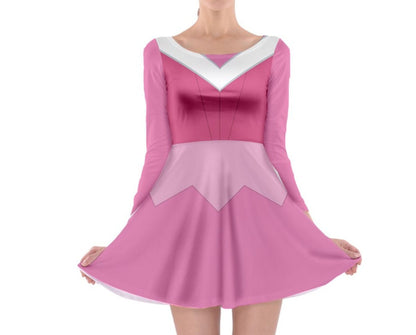 Pink Aurora Sleeping Beauty Inspired Long Sleeve Skater Dress