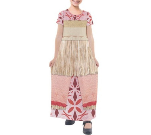 Kid&#39;s Sina Moana Inspired Short Sleeve Maxi Dress