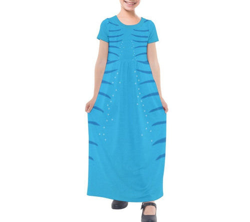 Kid's Na'vi Avatar Inspired Short Sleeve Maxi Dress
