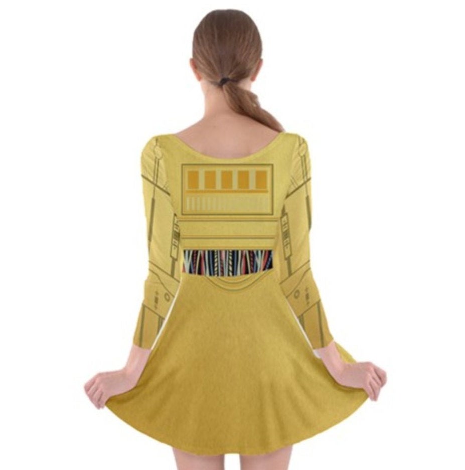 C3PO Star Wars Inspired Long Sleeve Skater Dress