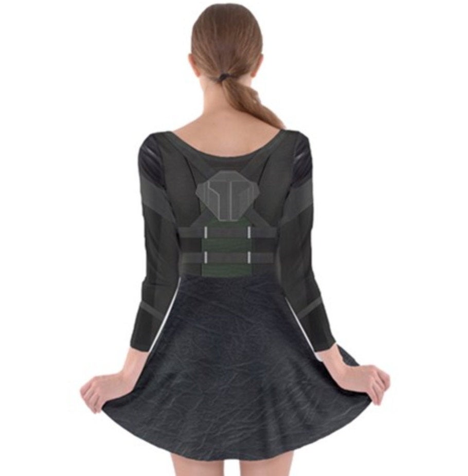 Black Widow Avengers Inspired Long Sleeve Skater Dress