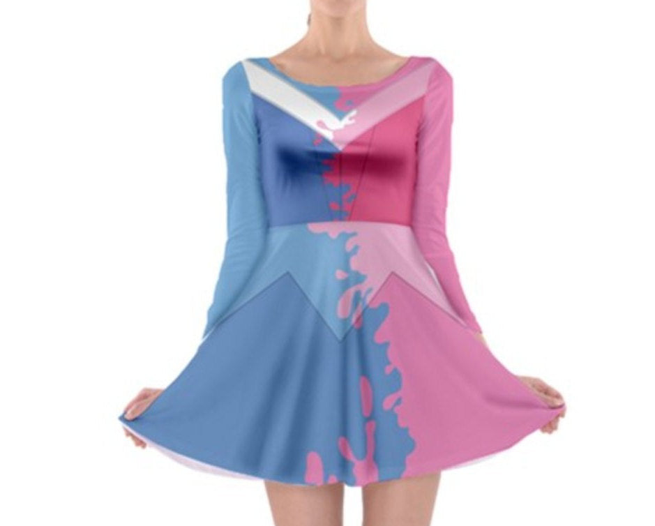 Aurora Make It Pink Make It Blue Sleeping Beauty Inspired Long Sleeve Skater Dress