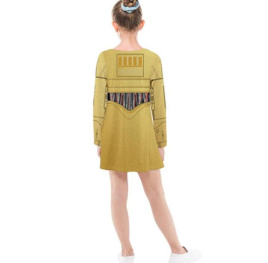 Kid's C3PO Star Wars Inspired Long Sleeve Dress