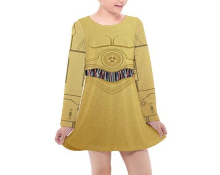 Kid's C3PO Star Wars Inspired Long Sleeve Dress