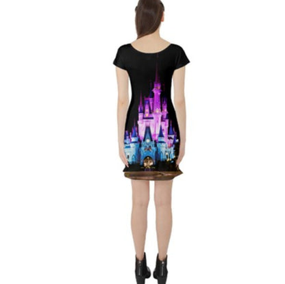 Nighttime Cinderella Castle Inspired Short Sleeve Skater Dress