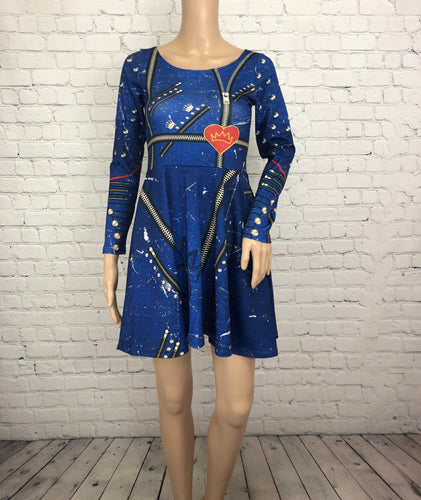Evie Descendants 2 Inspired Long Sleeve Skater Dress