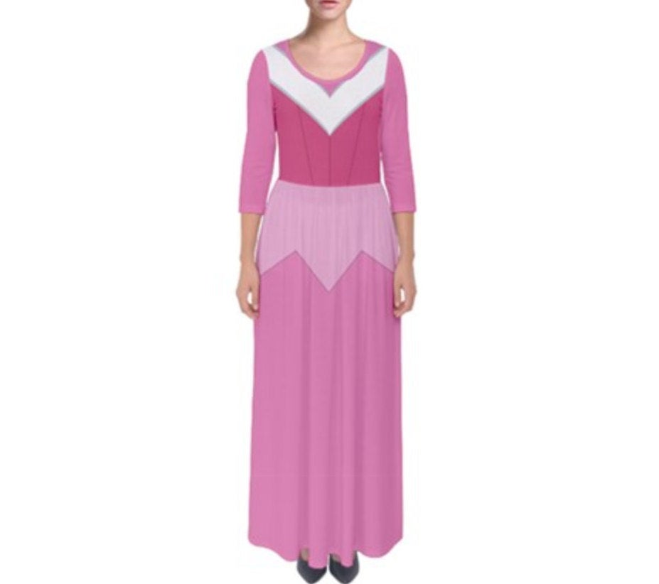 Pink Aurora Sleeping Beauty Inspired Quarter Sleeve Maxi Dress