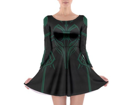 Hela Thor Ragnarok Inspired Long Sleeve Skater Dress