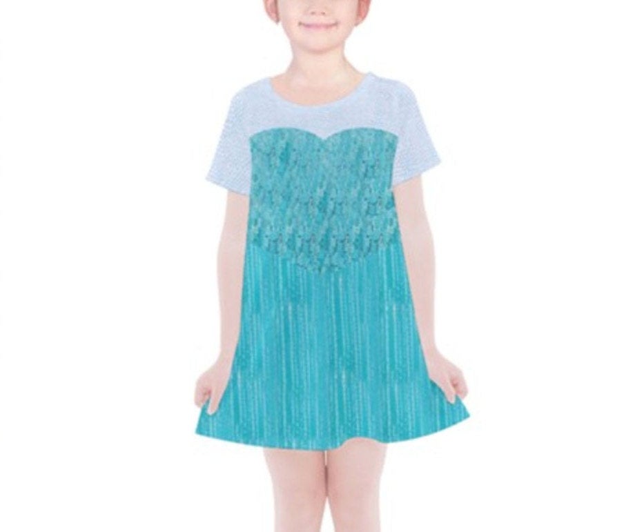 Kid's Elsa Frozen Inspired Short Sleeve Dress