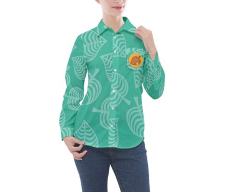 Women's Tommy and Timmy Nook Animal Crossing New Horizons Inspired Long Sleeve Button Down Pocket Shirt
