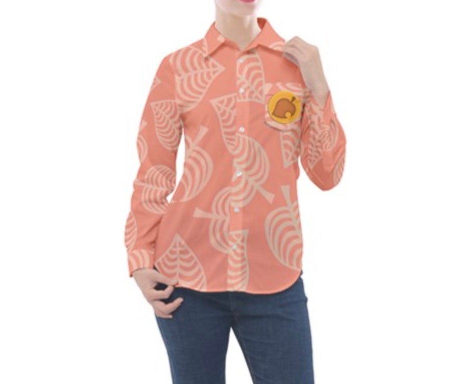 Women's Isabelle Animal Crossing New Horizons Inspired Long Sleeve Button Down Pocket Shirt