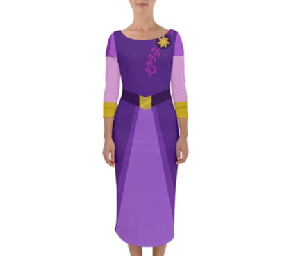 Rapunzel Tangled The Series Inspired Quarter Sleeve Bodycon Midi Dress