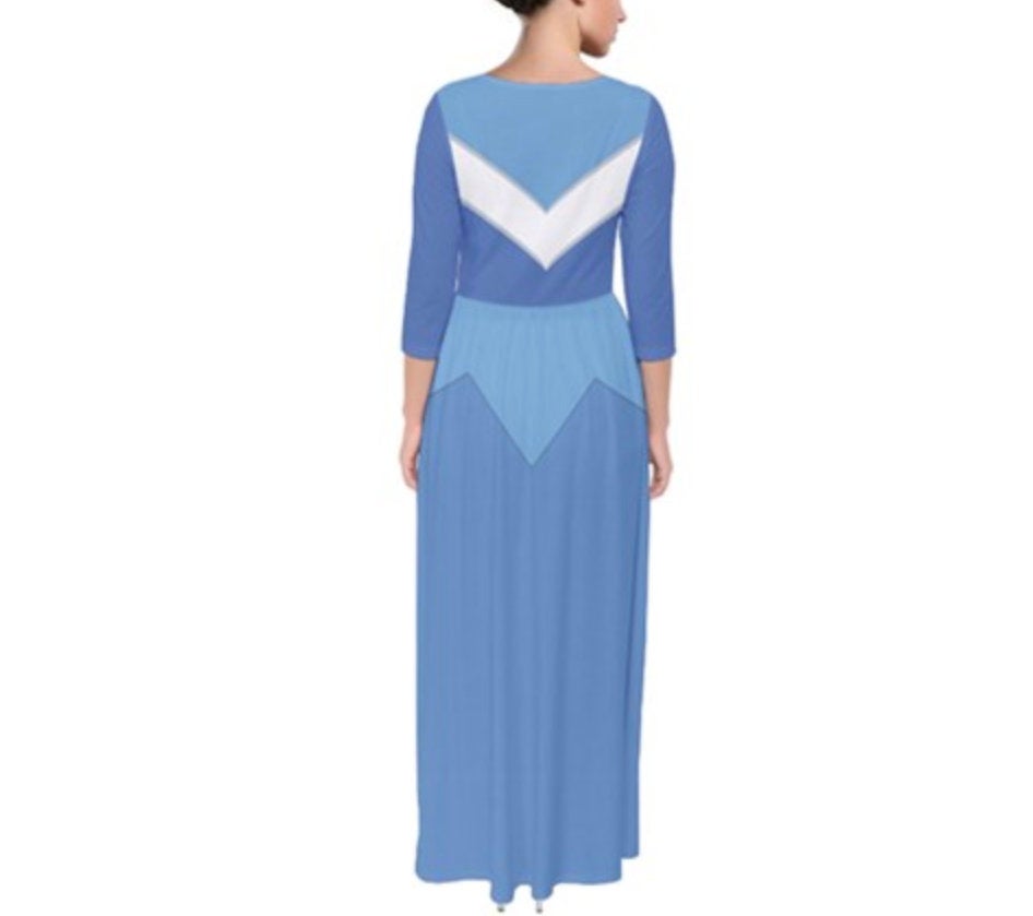Blue Aurora Sleeping Beauty Inspired Quarter Sleeve Maxi Dress