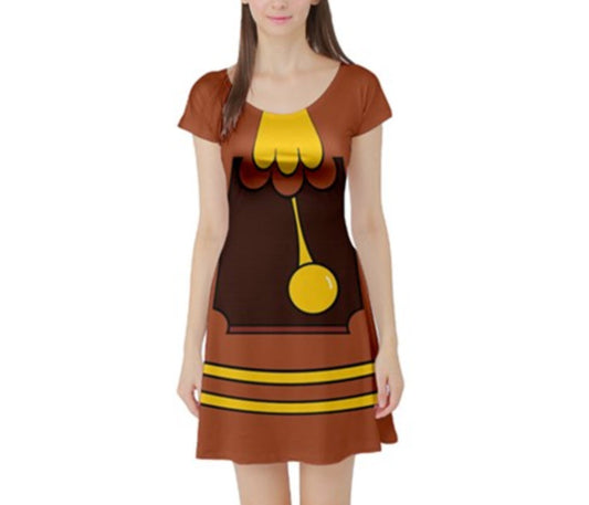 Cogsworth Beauty and the Beast Inspired Short Sleeve Skater Dress