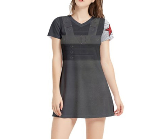 Bucky Barnes Winter Soldier Inspired Short Sleeve V-Neck Dress