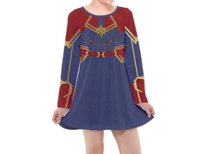 Captain Marvel Inspired Long Sleeve Dress