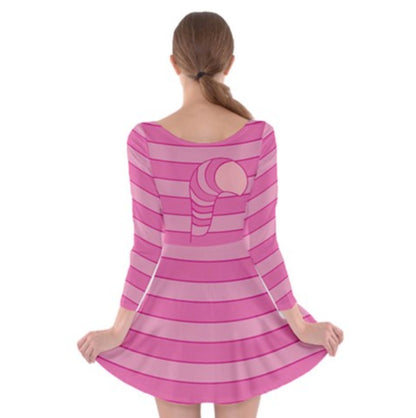 Cheshire Cat Alice in Wonderland Inspired Long Sleeve Skater Dress