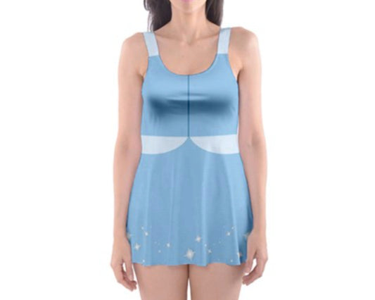 Cinderella Inspired One Piece Skater Dress Swimsuit