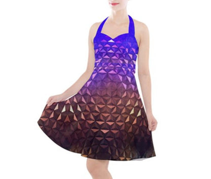 Nighttime Epcot Spaceship Earth Inspired Halter Midi Dress