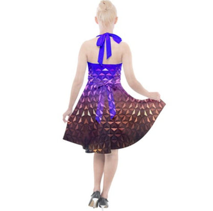 Nighttime Epcot Spaceship Earth Inspired Halter Midi Dress