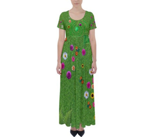 TeFiti Moana Inspired High Waist Short Sleeve Maxi Dress