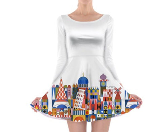 It's A Small World Inspired Long Sleeve Skater Dress