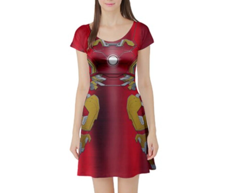 Iron Man Inspired Short Sleeve Skater Dress