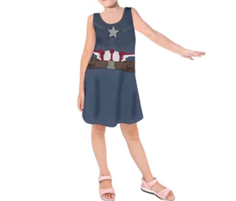 Kid's Captain America Inspired Sleeveless Dress