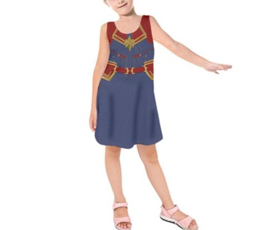 Kid's Captain Marvel Inspired Sleeveless Dress