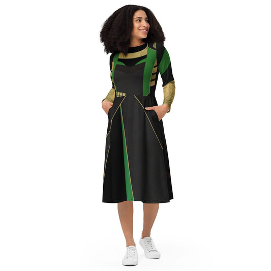 Loki Inspired Long Sleeve Midi Dress