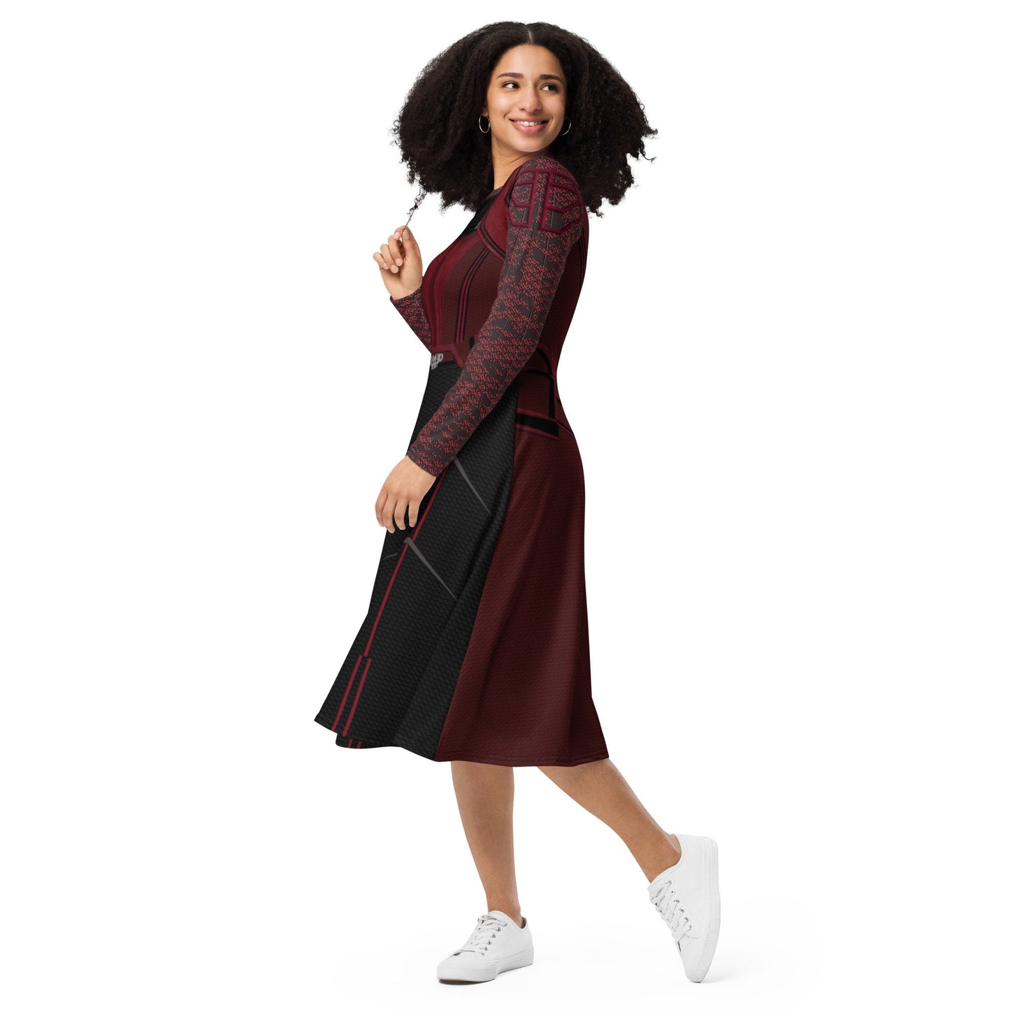 RUSH ORDER: Scarlet Witch Inspired All-over print long sleeve midi dress