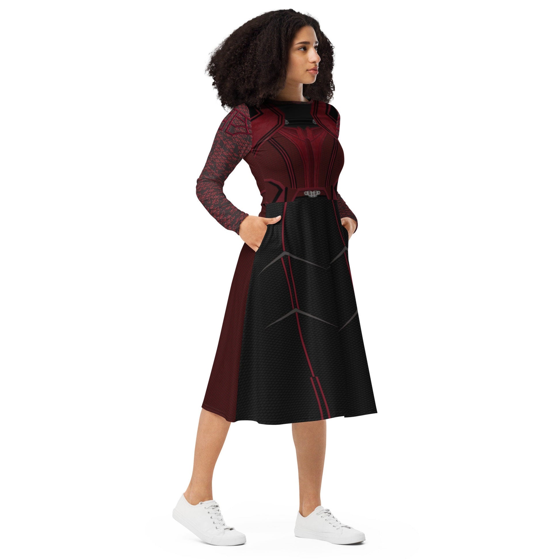 RUSH ORDER: Scarlet Witch Inspired All-over print long sleeve midi dress