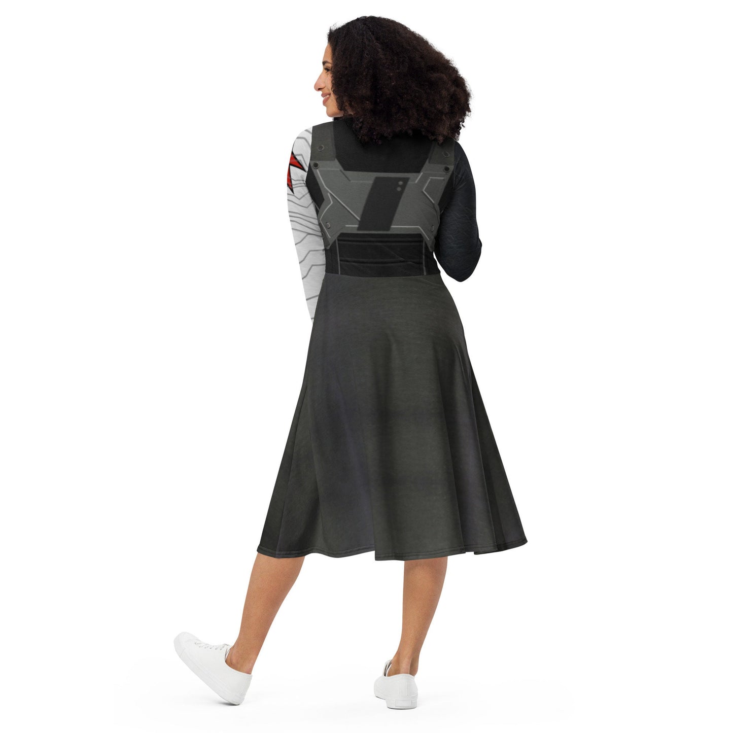 RUSH ORDER: Bucky Winter Soldier Inspired All-over print long sleeve midi dress