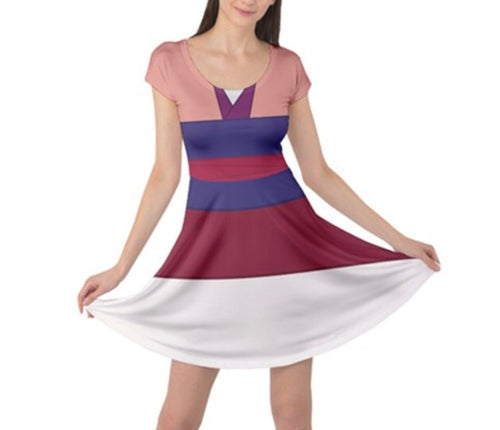 Pink Mulan Inspired Cap Sleeve Skater Dress