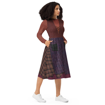 RUSH ORDER: Mary Sanderson Inspired All-over print long sleeve midi dress