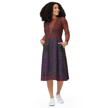 RUSH ORDER: Mary Sanderson Inspired All-over print long sleeve midi dress