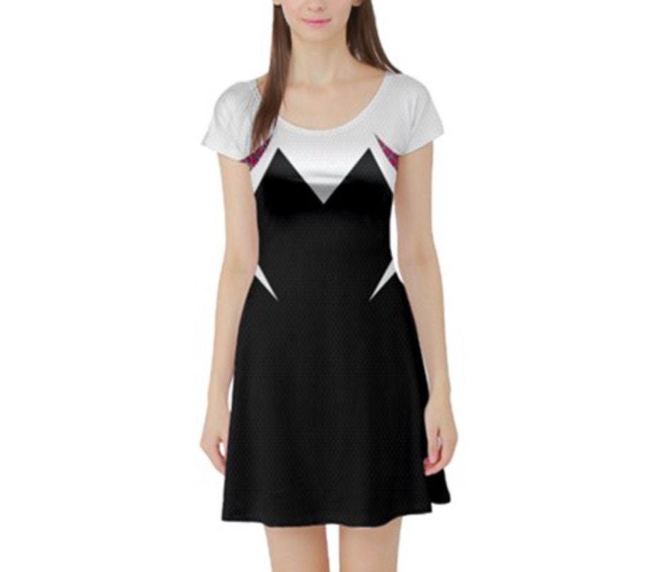 Spider-Gwen Inspired Short Sleeve Skater Dress