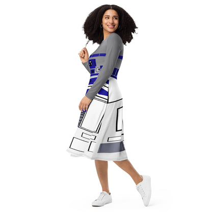 RUSH ORDER: All-over R2D2 Inspired print long sleeve midi dress