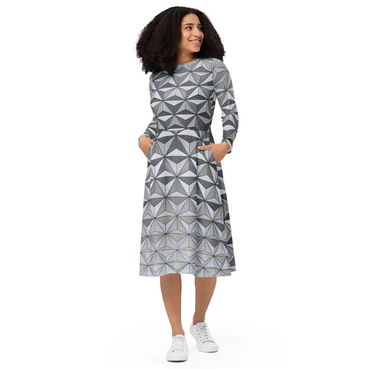 RUSH ORDER: Epcot Inspired All-over print long sleeve midi dress