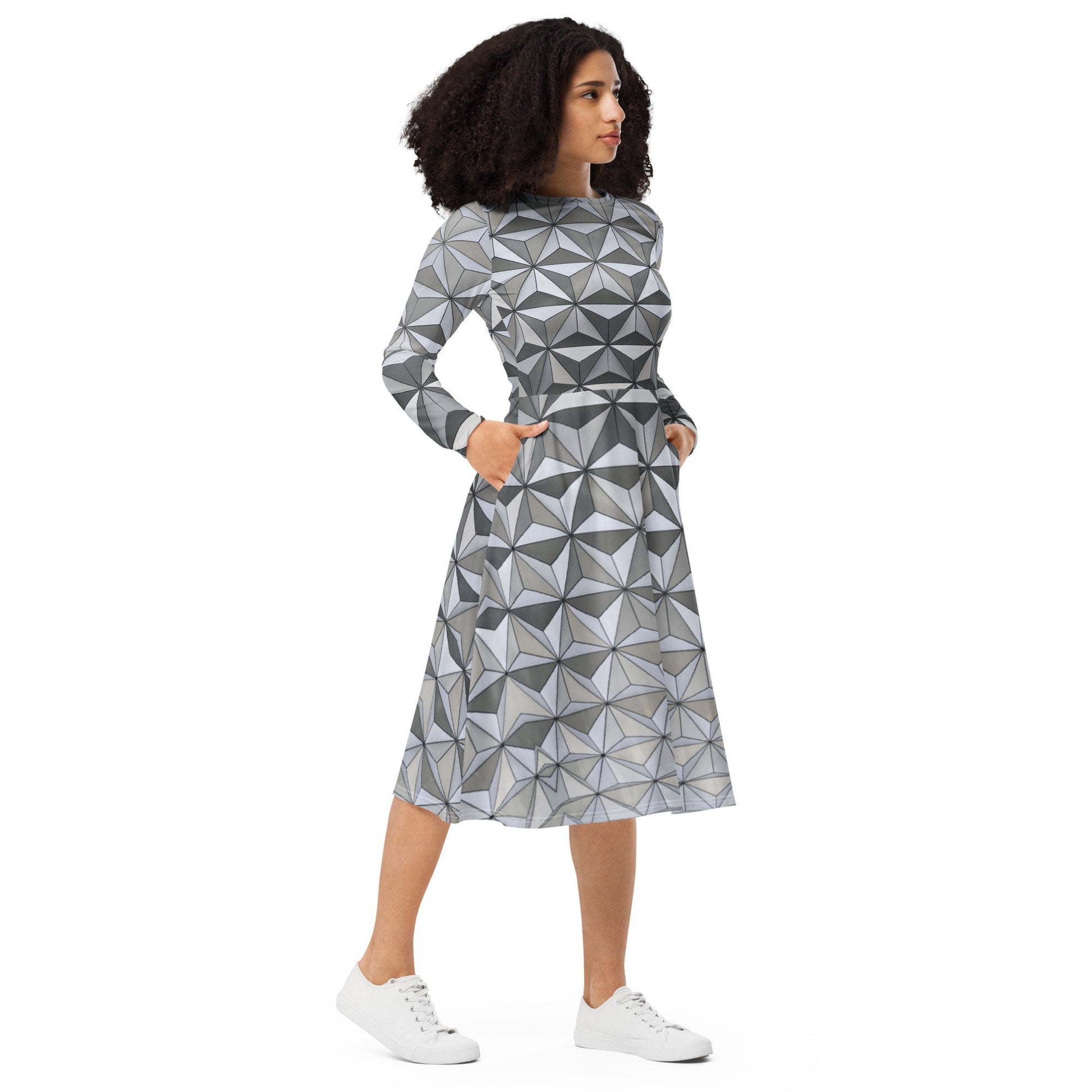 RUSH ORDER: Epcot Inspired All-over print long sleeve midi dress