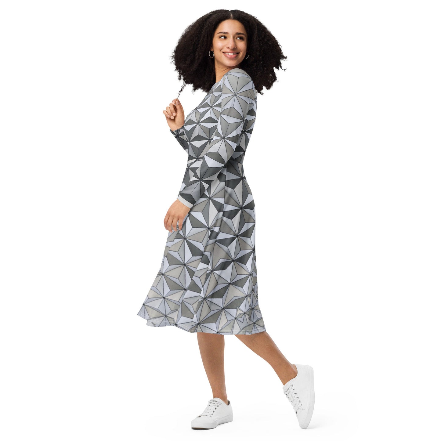 RUSH ORDER: Epcot Inspired All-over print long sleeve midi dress